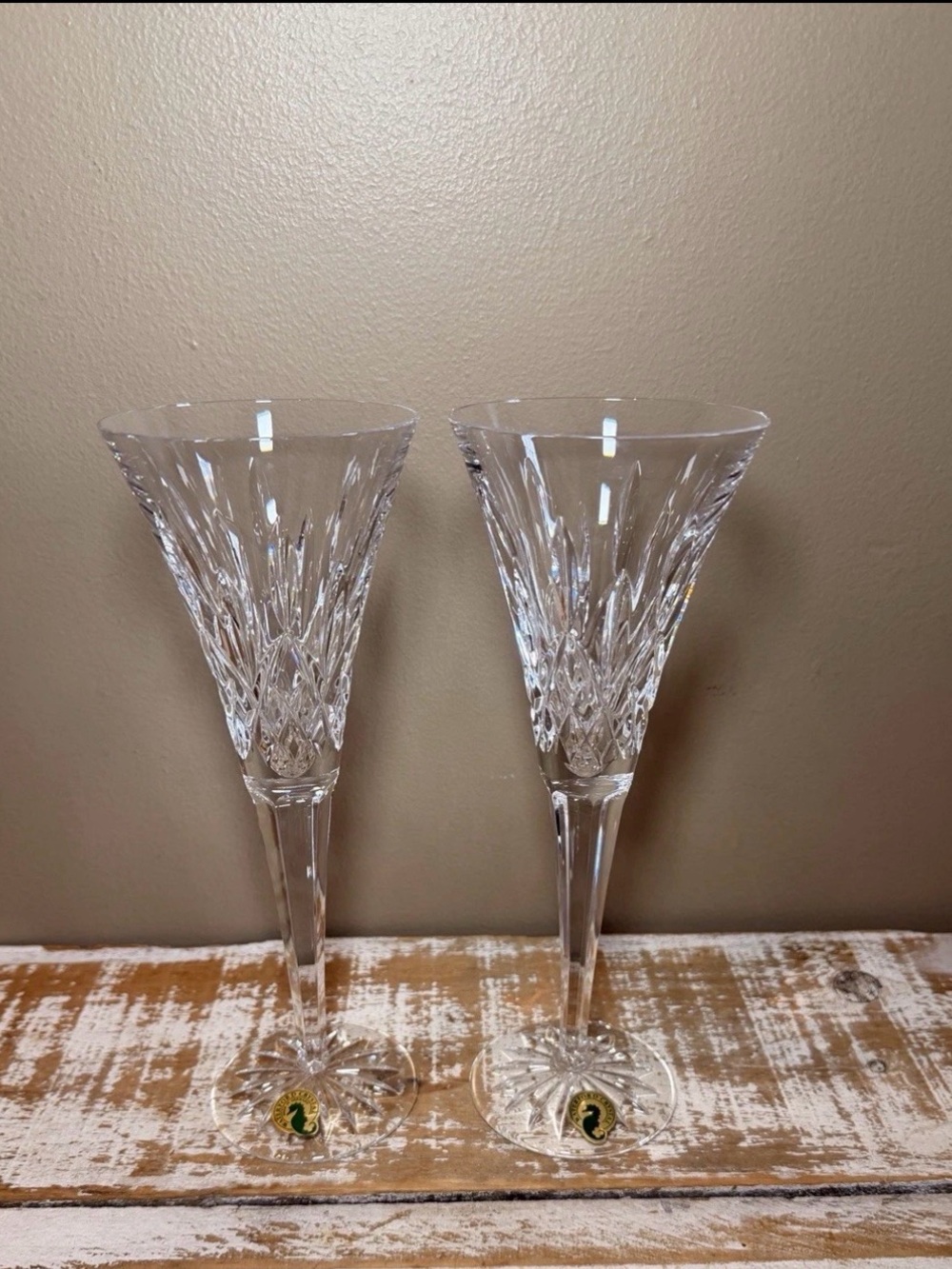 Waterford Clear Cut Crystal Champagne Flutes - Pair